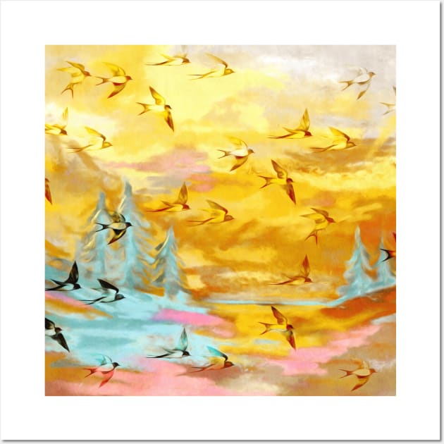 Abstract Landscape with Swallows at Sunset Wall Art by micklyn